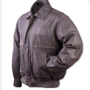 Burk's Bay NRA Life Member Leather Genuine Bomber Jacket Mens size L